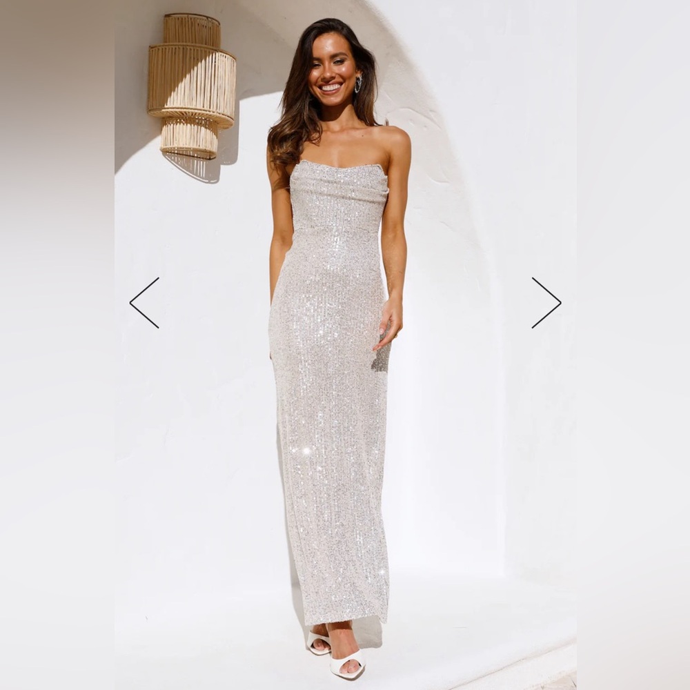 Hello Molly The Finest Words Dress - Beige Sequins